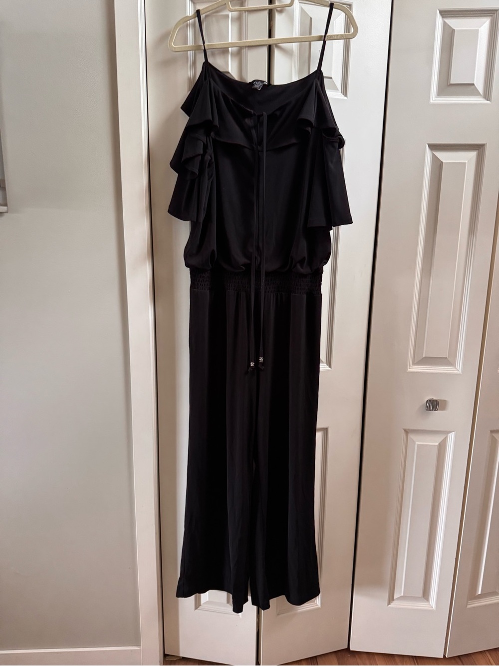 Inc Black Ruffle Cold-Shoulder Jumpsuit large